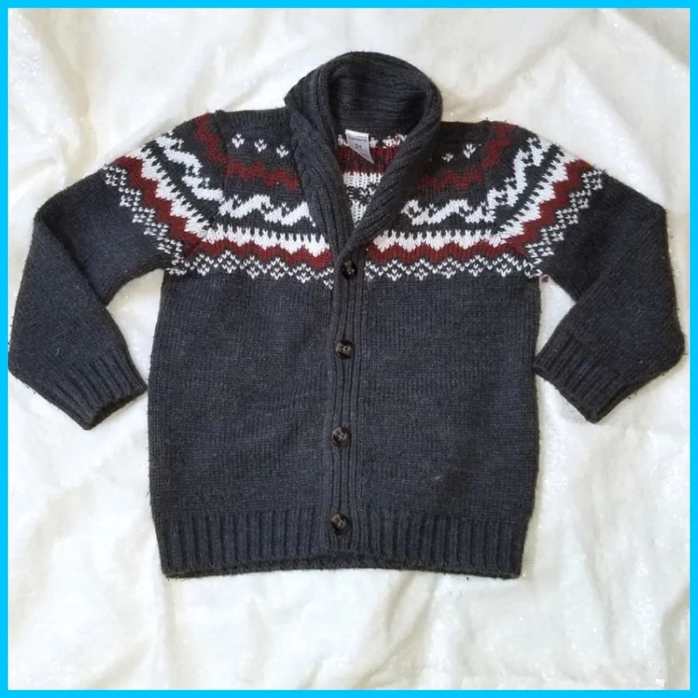 Carter's Boys Fair Isle Shawl Collar Cardigan Sweater Size 5T